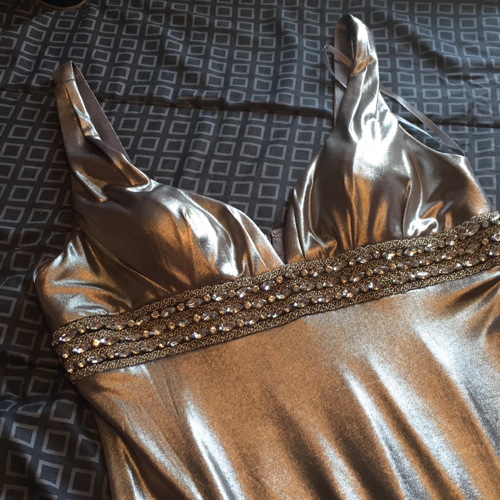 Metallic silver evening gown